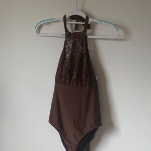VENUS Brown Lace Halter One-Piece Swimsuit